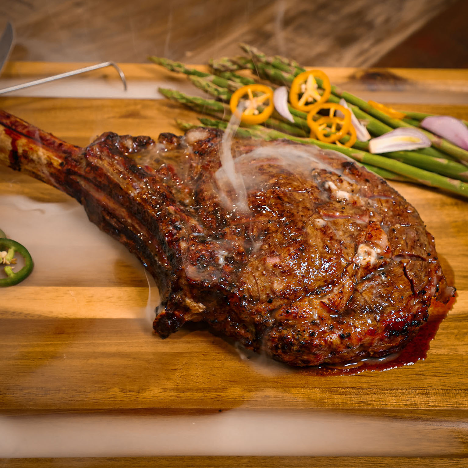 Tomahawk Steak Akaushi Wagyu prime rib from Hook and Cleaver