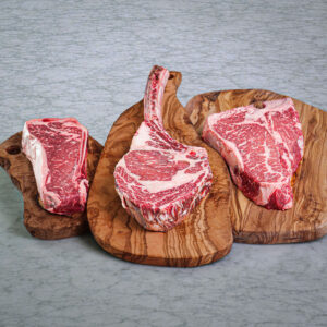 Bone-in Bundle by Hook and Cleaver Ranch featuring Kasnsas city bone-in NY, Tomahawk steak and a porterhouse.