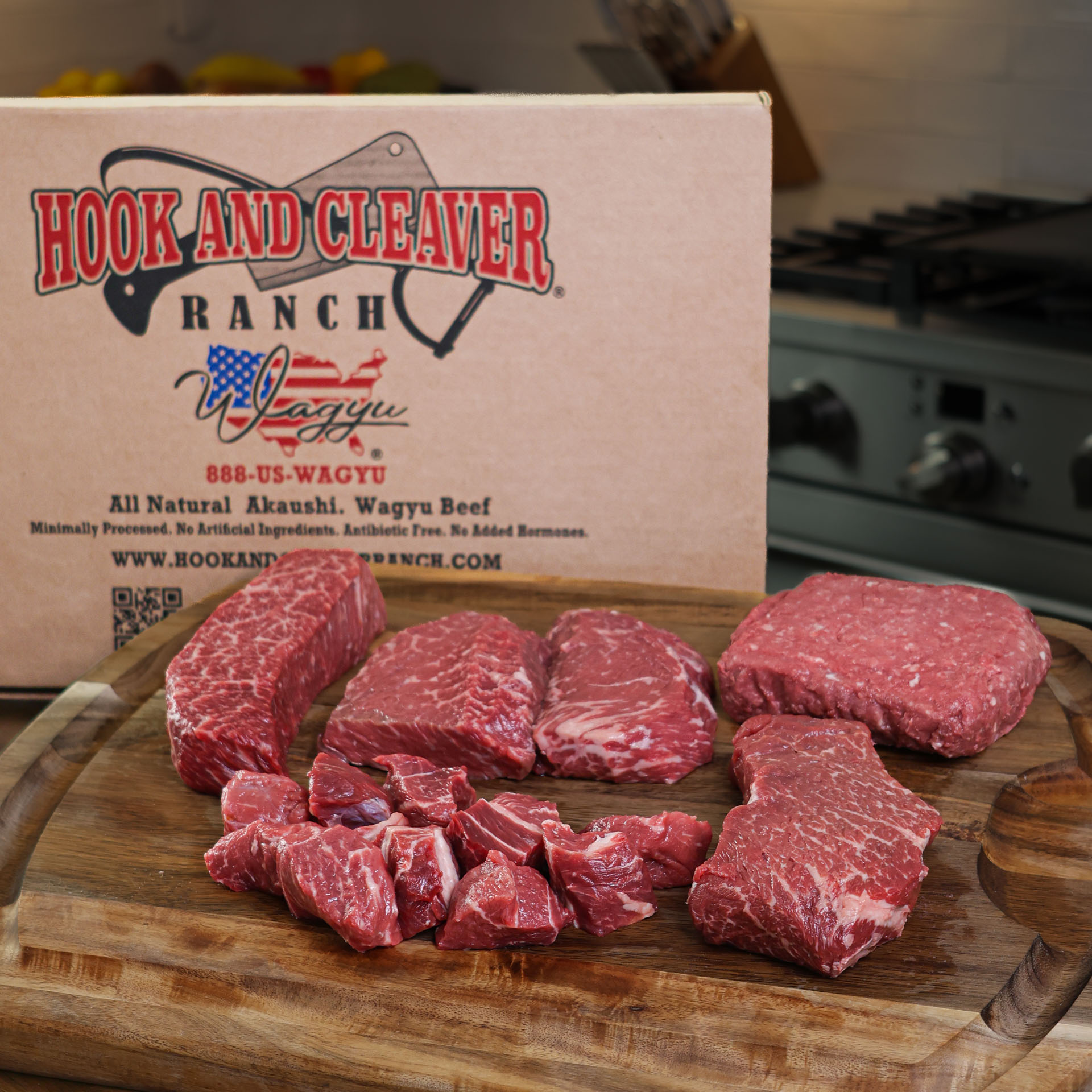 Starter Steak Bundle by Hook and Cleaver Ranch featuring two top sirloin steaks, delmonico, denver steak, premium ground beef, Top Sirloin Kabob